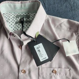 NWT Ted Baker London Men's Short Sleeve Diamond Polynosic Shirt / SIZE 4 / PINK